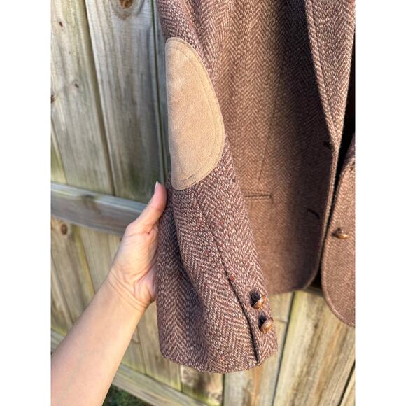 Vintage Wool Silk Tweed Blazer Brown Herringbone Jacket Made in Japan - Picture 4 of 9
